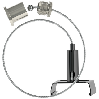 Abhngeset fr Eutrac-Stromschienen; schwarz; bestehend aus Deckenbefestiger mit Kappe (DK-002); Drahtseil 1,5mm Lnge 3000mm (S15-30-K5), Drahtseilhalter (G-15-17)