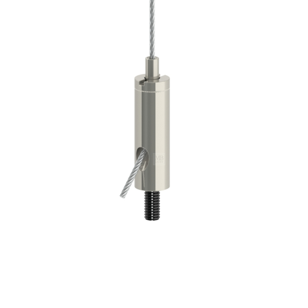 G-12-03-10A - Drahtseilhalter Gripper 12; SE; vernickelt mit M4x10 Außengewinde Gewindestift eingeklebt max. Seil Ø1,2mm