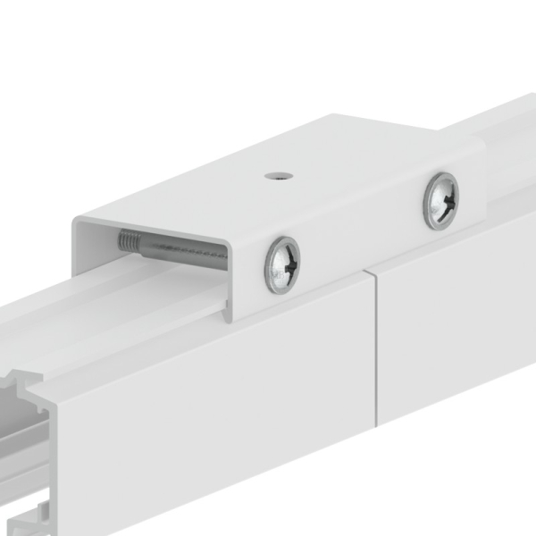 Stoßstellenverbinder Eutrac, Bohrung 5,0mm, mit zwei Feststellschrauben, ohne Gripper, weiß