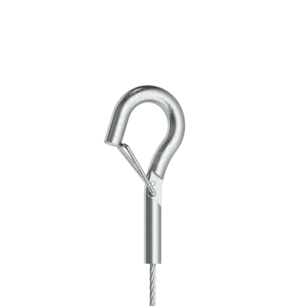 Drahtseil ø2,0mm, 6x7+1SE, 1770 N/mm², mit aufgepresstem Haken mit Aushängesicherung, L=5000mm