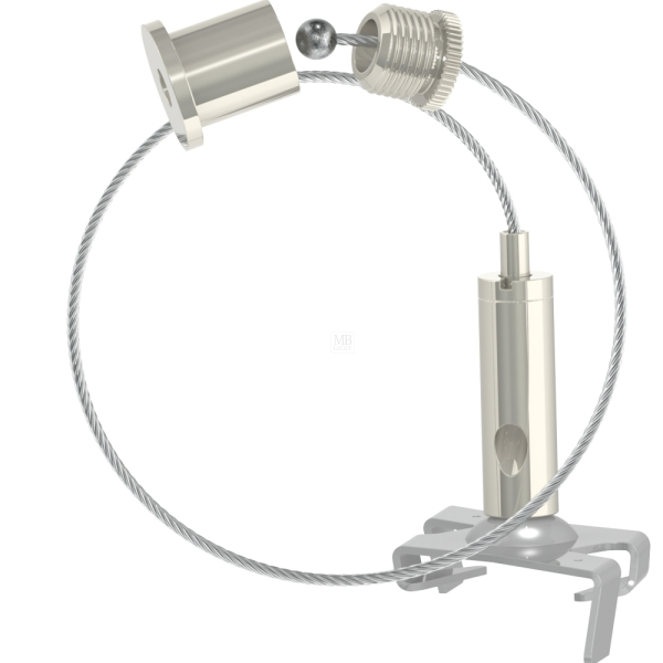 Abhängeset für Global - Stromschienen, vernickelt, DK-002, Drahtseil L = 1500mm, mit G-15-27 (X-Klammer, grau)