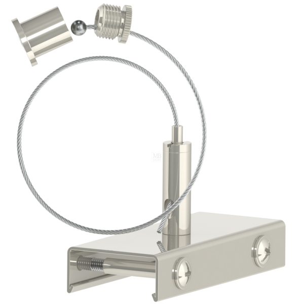 AS-PTEN-SSV-15 - Abhängeset für Eutrac-Stromschienen, mit Stossstellenverbinder, vernickelt; bestehend aus Deckenbefestiger mit Kappe, Drahtseil ø1,5mm, mit Gripper 15, mit Stossstellenverbinder, Länge=1500mm