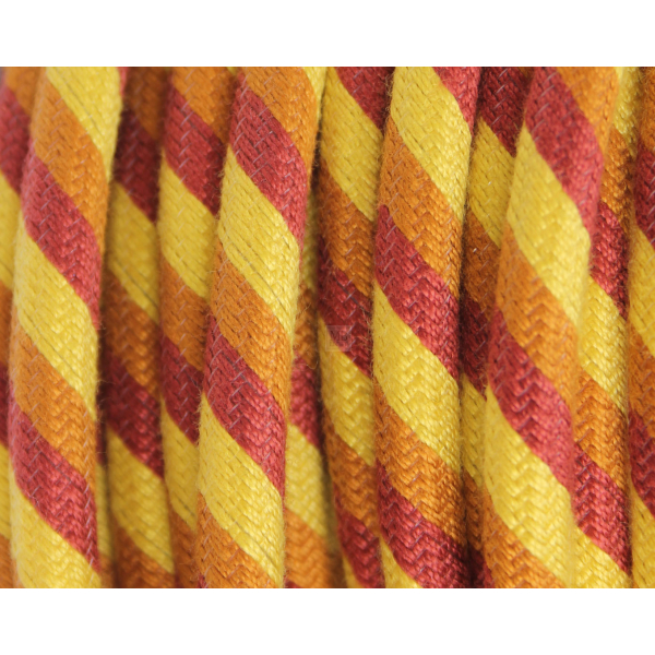 Textilkabel / Stoffkabel 3x0,75 mm² | Rund Fantasia Abaca Dreifach Gestreift Gelb Orange Rot