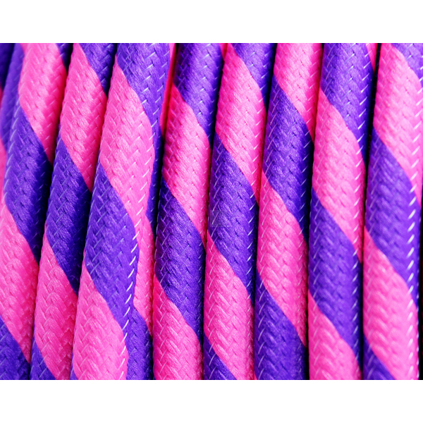 Textilkabel / Stoffkabel 3x0,75 mm² | Rund Fantasia Doppelt Gestreift Lila Pink