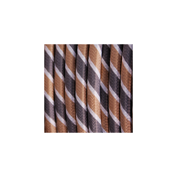 Textilkabel / Stoffkabel 3x0,75 mm² | Rund Fantasia Dreifach Gestreift Gold-Fein Weiß-Grau