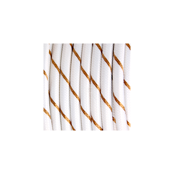 Textilkabel / Stoffkabel 3x0,75 mm² | Rund Fantasia Gestreift Gold-Weiß