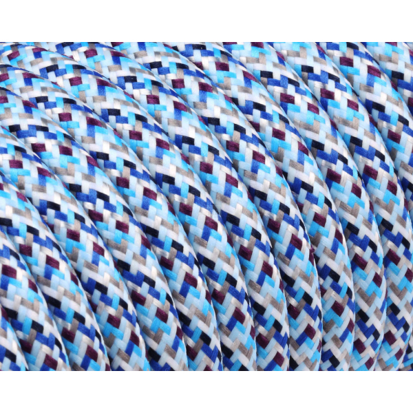 Textilkabel / Stoffkabel 3x0,75 mm² | Rund Mehrfarbig Pixel Blau