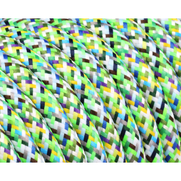 Textilkabel / Stoffkabel 3x0,75 mm² | Rund Mehrfarbig Pixel Grün