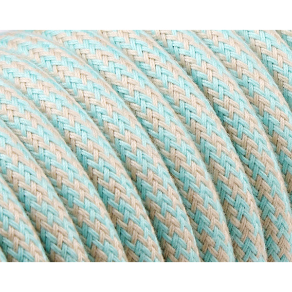 Textilkabel / Stoffkabel 3x0,75 mm² | Rund Abaca Doppelpfeil Leinen Türkis