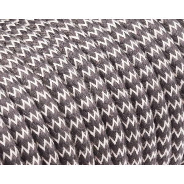 Textilkabel / Stoffkabel 3x0,75 mm² | Rund Natürliche ZickZack Wolle Leine Anthrazit
