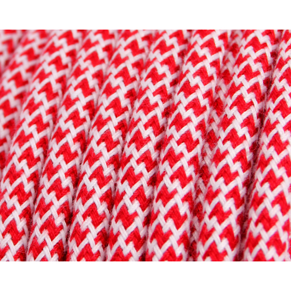 Textilkabel / Stoffkabel 3x0,75 mm² | Rund Abaca Quadrat ZickZack Rot Weiß