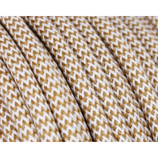 Textilkabel / Stoffkabel 3x0,75 mm² | Rund Abaca ZickZack Gold Weiß