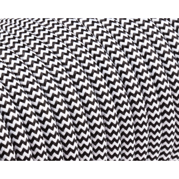 Textilkabel / Stoffkabel 3x0,75 mm² | Rund ZickZack Schwarz Weiß