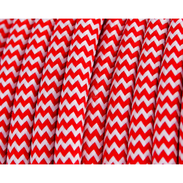 Textilkabel / Stoffkabel 3x0,75 mm² | Rund ZickZack Rot Weiß
