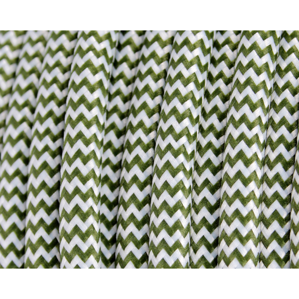 Textilkabel / Stoffkabel 3x0,75 mm² | Rund ZickZack Olive Grün Weiß