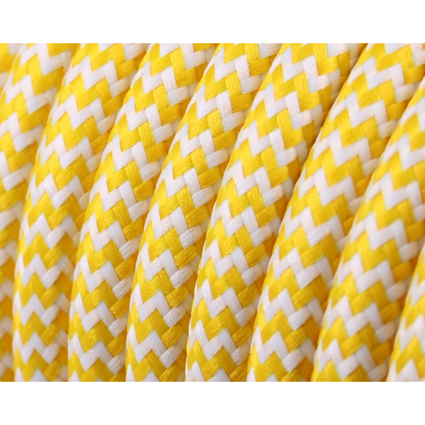 Textilkabel / Stoffkabel 3x0,75 mm² | Rund ZickZack Gelb Weiß