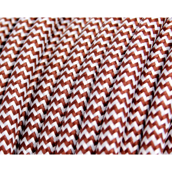 Textilkabel / Stoffkabel 3x0,75 mm² | Rund ZickZack Braun Weiß
