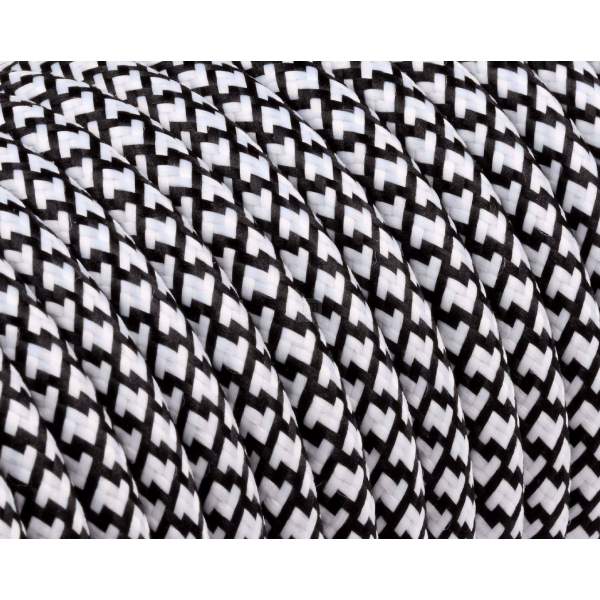 Textilkabel / Stoffkabel 3x0,75 mm² | Rund Quadrat ZickZack Schwarz Weiß