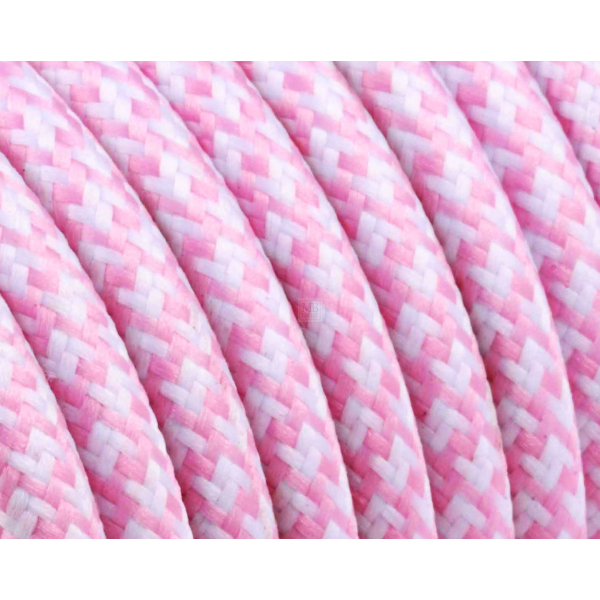 Textilkabel / Stoffkabel 3x0,75 mm² | Rund Quadrat ZickZack Pink Weiß