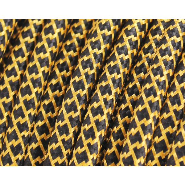 Textilkabel / Stoffkabel 3x0,75 mm² | Rund Quadrat ZickZack Gold Schwarz