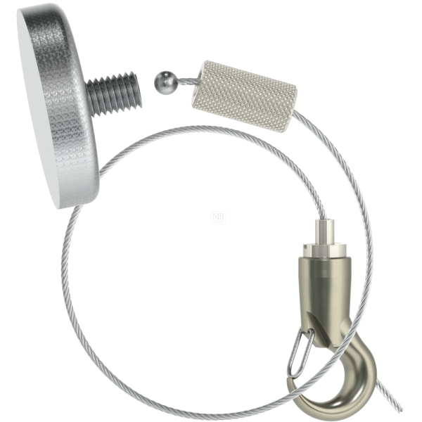 Abhängeset für magnetisierbare Decken, Topfmagnet Haftkraft 68kg, Kappe K-018, Drahtseil ø 1,5mm, L= 3000mm, Haken-Gripper