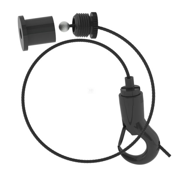 Abhängeset mit Haken-Gripper 15, Drahtseil ø1,5mm, L = 3000mm, schwarz