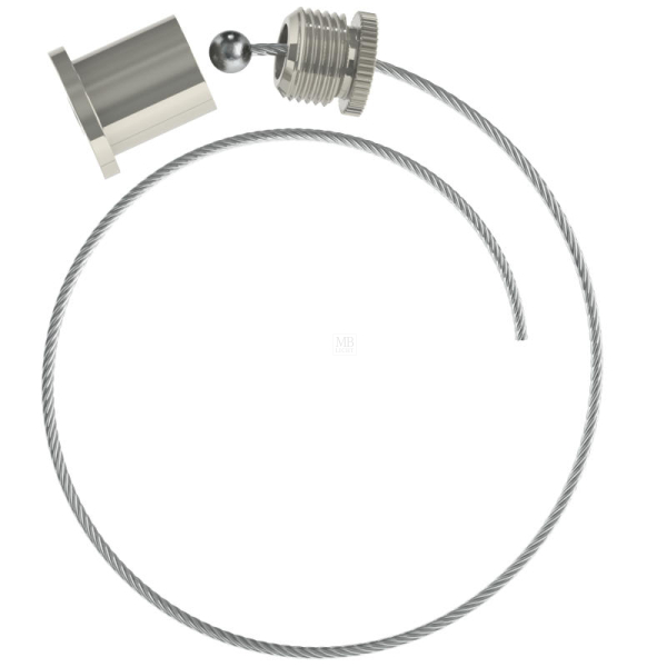 Abhängeset bestehend aus Deckenbefestiger(D-003), Kappe(K-001) und Drahtseil ø1,5mm, L=2500mm mit Kugel