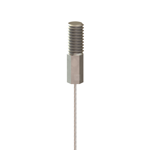 Rostfreies Drahtseil ø 1,0mm, 6x7 + 1 SE, 1770N/mm², mit verpresstem Niro-Gewindeterminal M4x10, Lg = 1500mm