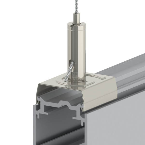 G-15-05 - Drahtseilhalter Gripper 15 mit Stromschienenclip passend für Global-trac; vernickelt; max. Seil Ø1,5mm