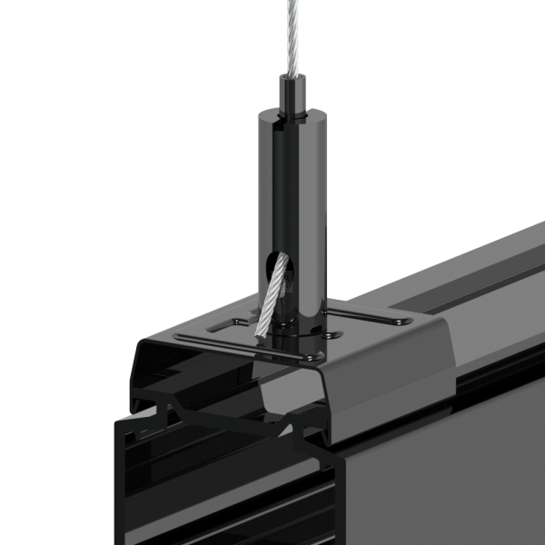 G-15-17 - Drahtseilhalter Gripper 15 mit Stromschienenclip passend für Eutrac; SE; M4i;  schwarz; max. Seil Ø1,5mm