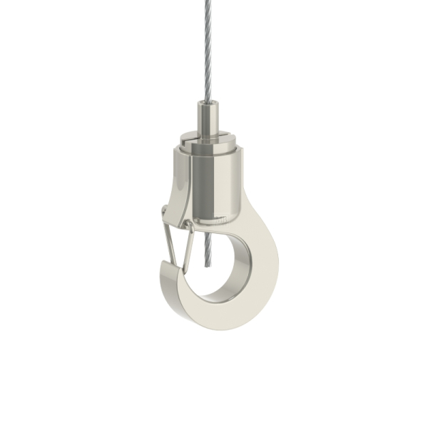 G-12-01 - Drahtseilhalter Gripper 12 Haken; mit Aushängesicherung; vernickelt; Arbeitslast 10kg max., Seilø1,2mm